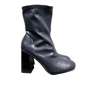 TopShop‎ Brody Boots Patent Stretch Pull On Block Heel Gray Women Size EUR 37